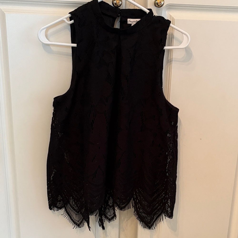 Black Sleeveless Lace Blouse